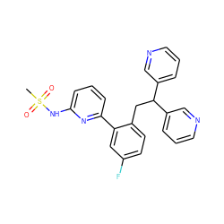 CS(=O)(=O)Nc1cccc(-c2cc(F)ccc2CC(c2cccnc2)c2cccnc2)n1 ZINC000114777438