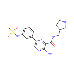 CS(=O)(=O)Nc1cccc(-c2cnc(N)c(C(=O)NC[C@@H]3CCNC3)n2)c1 ZINC000084635751