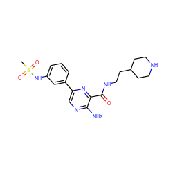 CS(=O)(=O)Nc1cccc(-c2cnc(N)c(C(=O)NCCC3CCNCC3)n2)c1 ZINC000084620072