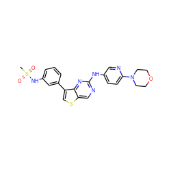 CS(=O)(=O)Nc1cccc(-c2csc3cnc(Nc4ccc(N5CCOCC5)nc4)nc23)c1 ZINC000068267335