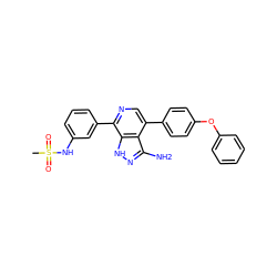 CS(=O)(=O)Nc1cccc(-c2ncc(-c3ccc(Oc4ccccc4)cc3)c3c(N)n[nH]c23)c1 ZINC000198304967