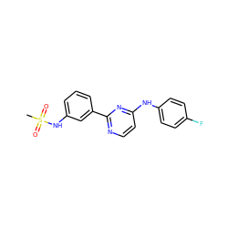 CS(=O)(=O)Nc1cccc(-c2nccc(Nc3ccc(F)cc3)n2)c1 ZINC000004257416