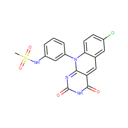 CS(=O)(=O)Nc1cccc(-n2c3nc(=O)[nH]c(=O)c-3cc3cc(Cl)ccc32)c1 ZINC000096282691