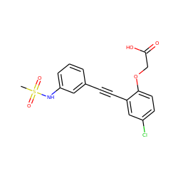 CS(=O)(=O)Nc1cccc(C#Cc2cc(Cl)ccc2OCC(=O)O)c1 ZINC000073163013