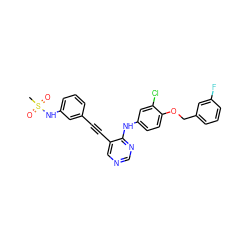 CS(=O)(=O)Nc1cccc(C#Cc2cncnc2Nc2ccc(OCc3cccc(F)c3)c(Cl)c2)c1 ZINC000034799996