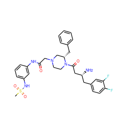 CS(=O)(=O)Nc1cccc(NC(=O)CN2CCN(C(=O)C[C@H](N)Cc3ccc(F)c(F)c3)[C@@H](Cc3ccccc3)C2)c1 ZINC000096901970