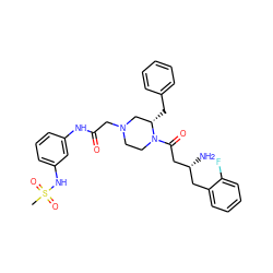 CS(=O)(=O)Nc1cccc(NC(=O)CN2CCN(C(=O)C[C@H](N)Cc3ccccc3F)[C@@H](Cc3ccccc3)C2)c1 ZINC000028384441