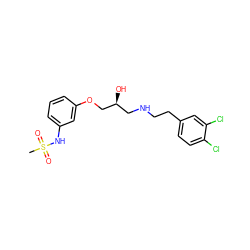 CS(=O)(=O)Nc1cccc(OC[C@@H](O)CNCCc2ccc(Cl)c(Cl)c2)c1 ZINC000038450401