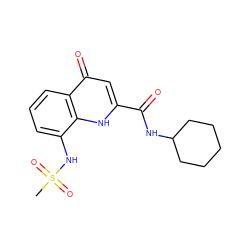 CS(=O)(=O)Nc1cccc2c(=O)cc(C(=O)NC3CCCCC3)[nH]c12 ZINC000095587630