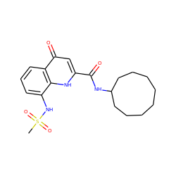 CS(=O)(=O)Nc1cccc2c(=O)cc(C(=O)NC3CCCCCCCC3)[nH]c12 ZINC000095589277