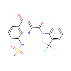 CS(=O)(=O)Nc1cccc2c(=O)cc(C(=O)Nc3ccccc3C(F)(F)F)[nH]c12 ZINC000095592293