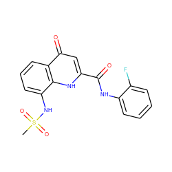 CS(=O)(=O)Nc1cccc2c(=O)cc(C(=O)Nc3ccccc3F)[nH]c12 ZINC000095586419