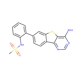 CS(=O)(=O)Nc1ccccc1-c1ccc2c(c1)sc1c(N)ncnc12 ZINC000205457002