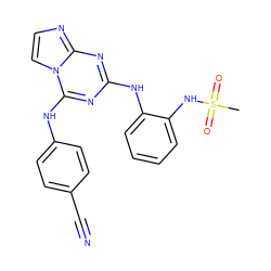 CS(=O)(=O)Nc1ccccc1Nc1nc(Nc2ccc(C#N)cc2)n2ccnc2n1 ZINC000299871451