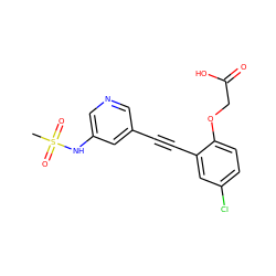 CS(=O)(=O)Nc1cncc(C#Cc2cc(Cl)ccc2OCC(=O)O)c1 ZINC000073169124