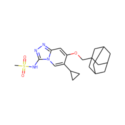 CS(=O)(=O)Nc1nnc2cc(OCC34CC5CC(CC(C5)C3)C4)c(C3CC3)cn12 ZINC000218314605