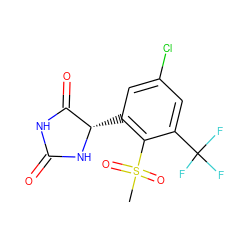 CS(=O)(=O)c1c([C@@H]2NC(=O)NC2=O)cc(Cl)cc1C(F)(F)F ZINC000028225031