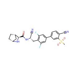 CS(=O)(=O)c1cc(-c2cc(F)c(C[C@@H](C#N)NC(=O)[C@H]3N[C@@H]4CC[C@H]3C4)c(F)c2)ccc1C#N ZINC000219310173