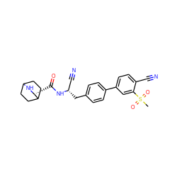 CS(=O)(=O)c1cc(-c2ccc(C[C@@H](C#N)NC(=O)[C@H]3NC4CCC3CC4)cc2)ccc1C#N ZINC000169709115