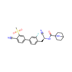 CS(=O)(=O)c1cc(-c2ccc(C[C@@H](C#N)NC(=O)C34CCC(CC3)CN4)c(F)c2)ccc1C#N ZINC000169710000