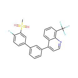 CS(=O)(=O)c1cc(-c2cccc(-c3ccnc4c(C(F)(F)F)cccc34)c2)ccc1F ZINC000049784530