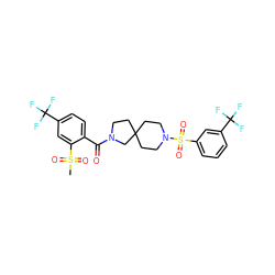 CS(=O)(=O)c1cc(C(F)(F)F)ccc1C(=O)N1CCC2(CCN(S(=O)(=O)c3cccc(C(F)(F)F)c3)CC2)C1 ZINC000103251124