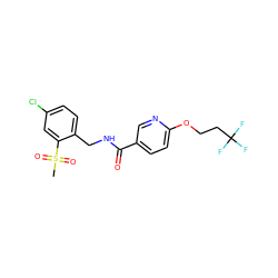 CS(=O)(=O)c1cc(Cl)ccc1CNC(=O)c1ccc(OCCC(F)(F)F)nc1 ZINC000045334414