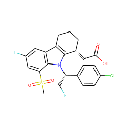 CS(=O)(=O)c1cc(F)cc2c3c(n([C@@H](CF)c4ccc(Cl)cc4)c12)[C@@H](CC(=O)O)CCC3 ZINC000006717489