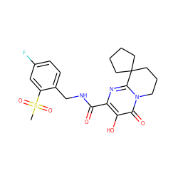 CS(=O)(=O)c1cc(F)ccc1CNC(=O)c1nc2n(c(=O)c1O)CCCC21CCCC1 ZINC000139702604