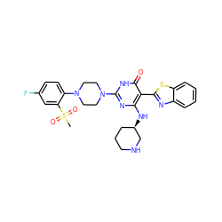 CS(=O)(=O)c1cc(F)ccc1N1CCN(c2nc(N[C@@H]3CCCNC3)c(-c3nc4ccccc4s3)c(=O)[nH]2)CC1 ZINC001772643130