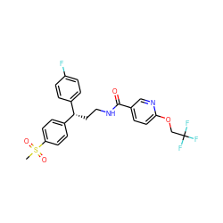 CS(=O)(=O)c1ccc([C@@H](CCNC(=O)c2ccc(OCC(F)(F)F)nc2)c2ccc(F)cc2)cc1 ZINC000043058894