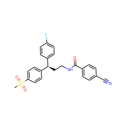 CS(=O)(=O)c1ccc([C@H](CCNC(=O)c2ccc(C#N)cc2)c2ccc(F)cc2)cc1 ZINC000042989808