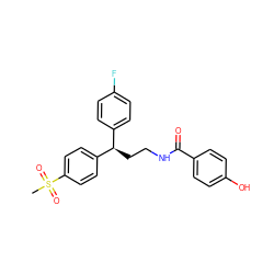 CS(=O)(=O)c1ccc([C@H](CCNC(=O)c2ccc(O)cc2)c2ccc(F)cc2)cc1 ZINC000084634722