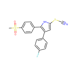 CS(=O)(=O)c1ccc(-c2[nH]c(SC#N)cc2-c2ccc(F)cc2)cc1 ZINC000013743566