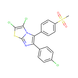 CS(=O)(=O)c1ccc(-c2c(-c3ccc(Cl)cc3)nc3sc(Cl)c(Cl)n23)cc1 ZINC000027559582