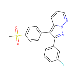 CS(=O)(=O)c1ccc(-c2c(-c3cccc(F)c3)nn3ncccc23)cc1 ZINC000028386322