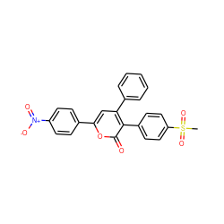 CS(=O)(=O)c1ccc(-c2c(-c3ccccc3)cc(-c3ccc([N+](=O)[O-])cc3)oc2=O)cc1 ZINC000013581320