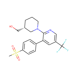 CS(=O)(=O)c1ccc(-c2cc(C(F)(F)F)cnc2N2CCC[C@@H](CO)C2)cc1 ZINC000029466558