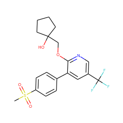 CS(=O)(=O)c1ccc(-c2cc(C(F)(F)F)cnc2OCC2(O)CCCC2)cc1 ZINC000029414262