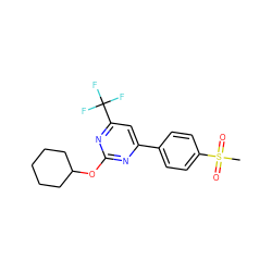 CS(=O)(=O)c1ccc(-c2cc(C(F)(F)F)nc(OC3CCCCC3)n2)cc1 ZINC000001489238