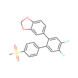 CS(=O)(=O)c1ccc(-c2cc(F)c(F)cc2-c2ccc3c(c2)OCO3)cc1 ZINC000003814668