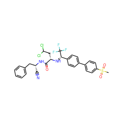 CS(=O)(=O)c1ccc(-c2ccc([C@H](N[C@@H](CC(Cl)Cl)C(=O)N[C@H](C#N)Cc3ccccc3)C(F)(F)F)cc2)cc1 ZINC000043205770