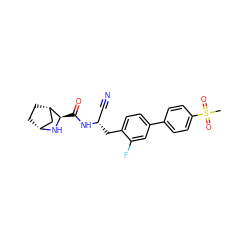 CS(=O)(=O)c1ccc(-c2ccc(C[C@@H](C#N)NC(=O)[C@H]3N[C@@H]4CC[C@H]3C4)c(F)c2)cc1 ZINC000219319222