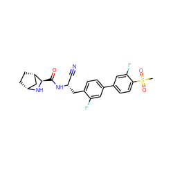 CS(=O)(=O)c1ccc(-c2ccc(C[C@@H](C#N)NC(=O)[C@H]3N[C@@H]4CC[C@H]3C4)c(F)c2)cc1F ZINC000219320860