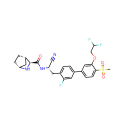 CS(=O)(=O)c1ccc(-c2ccc(C[C@@H](C#N)NC(=O)[C@H]3N[C@@H]4CC[C@H]3C4)c(F)c2)cc1OCC(F)F ZINC000219290325