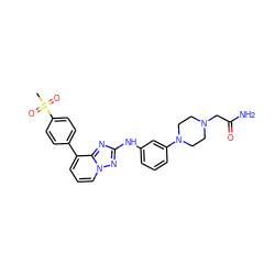 CS(=O)(=O)c1ccc(-c2cccn3nc(Nc4cccc(N5CCN(CC(N)=O)CC5)c4)nc23)cc1 ZINC000096169705