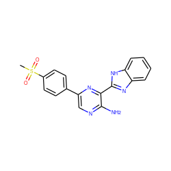 CS(=O)(=O)c1ccc(-c2cnc(N)c(-c3nc4ccccc4[nH]3)n2)cc1 ZINC000071329466