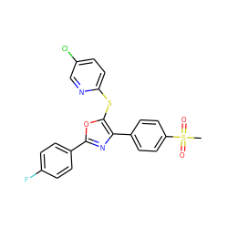 CS(=O)(=O)c1ccc(-c2nc(-c3ccc(F)cc3)oc2Sc2ccc(Cl)cn2)cc1 ZINC000115004561