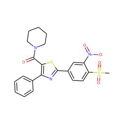 CS(=O)(=O)c1ccc(-c2nc(-c3ccccc3)c(C(=O)N3CCCCC3)s2)cc1[N+](=O)[O-] ZINC000084690548