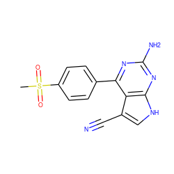 CS(=O)(=O)c1ccc(-c2nc(N)nc3[nH]cc(C#N)c23)cc1 ZINC001772650064